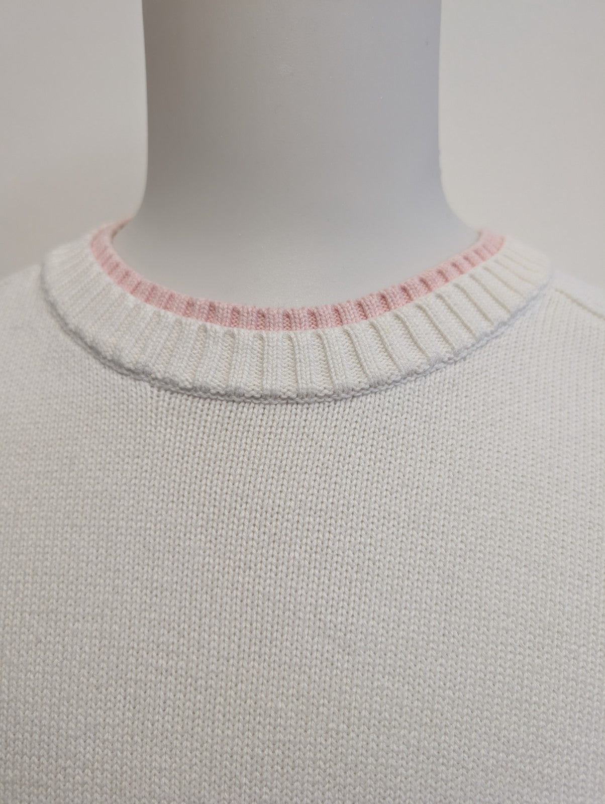 Pull Tommy Hilfiger Blanc Double Col Rose Coton Taille XL (XLTG) Homme/Femme