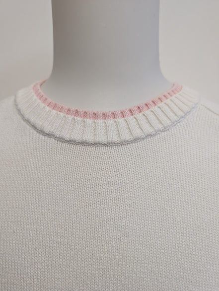 Pull Tommy Hilfiger Blanc Double Col Rose Coton Taille XL (XLTG) Homme/Femme