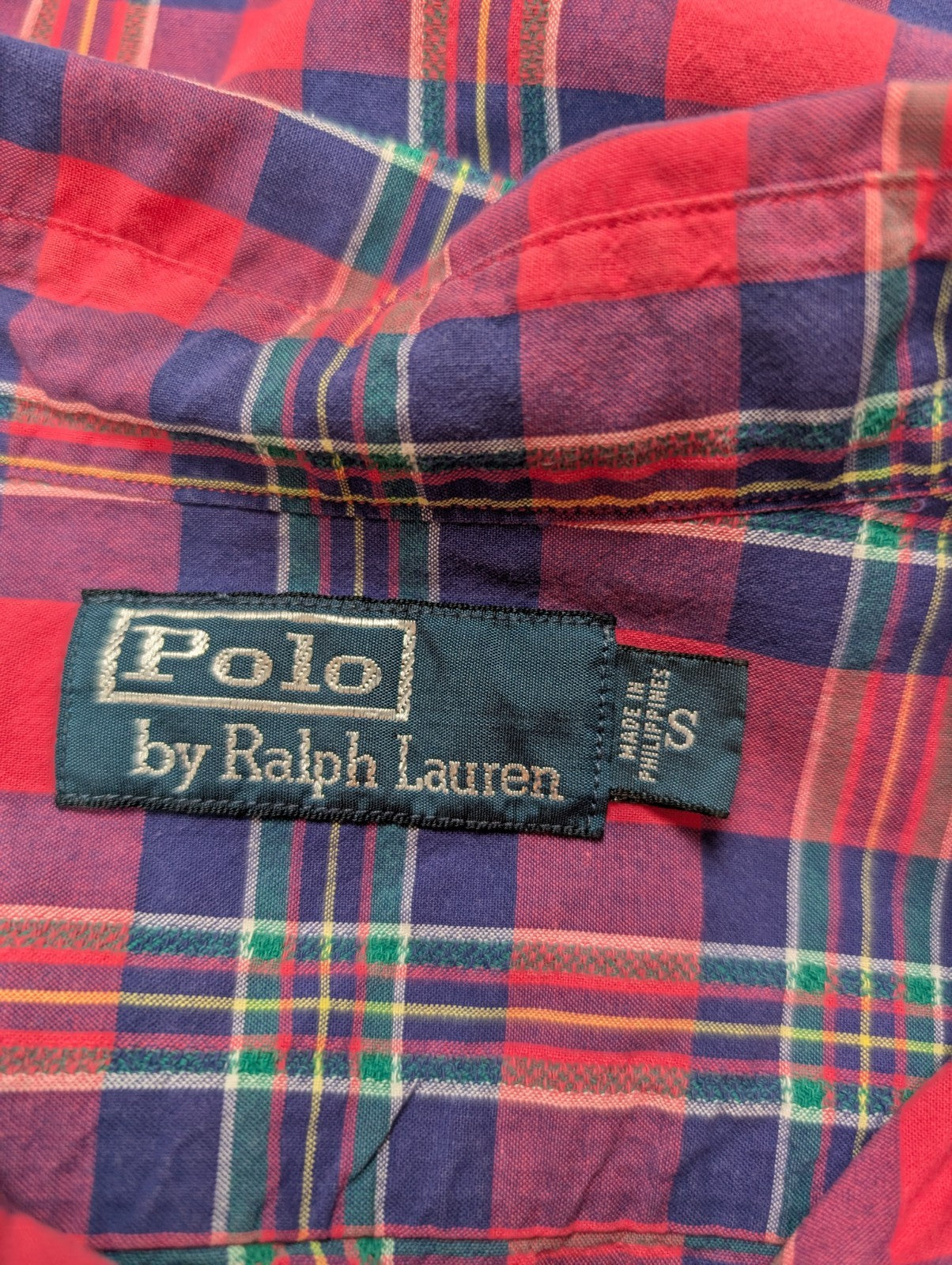 Chemise Polo Ralph Lauren Shirt S Tartan Rouge Bleu Vert Sans Logo Col Classique