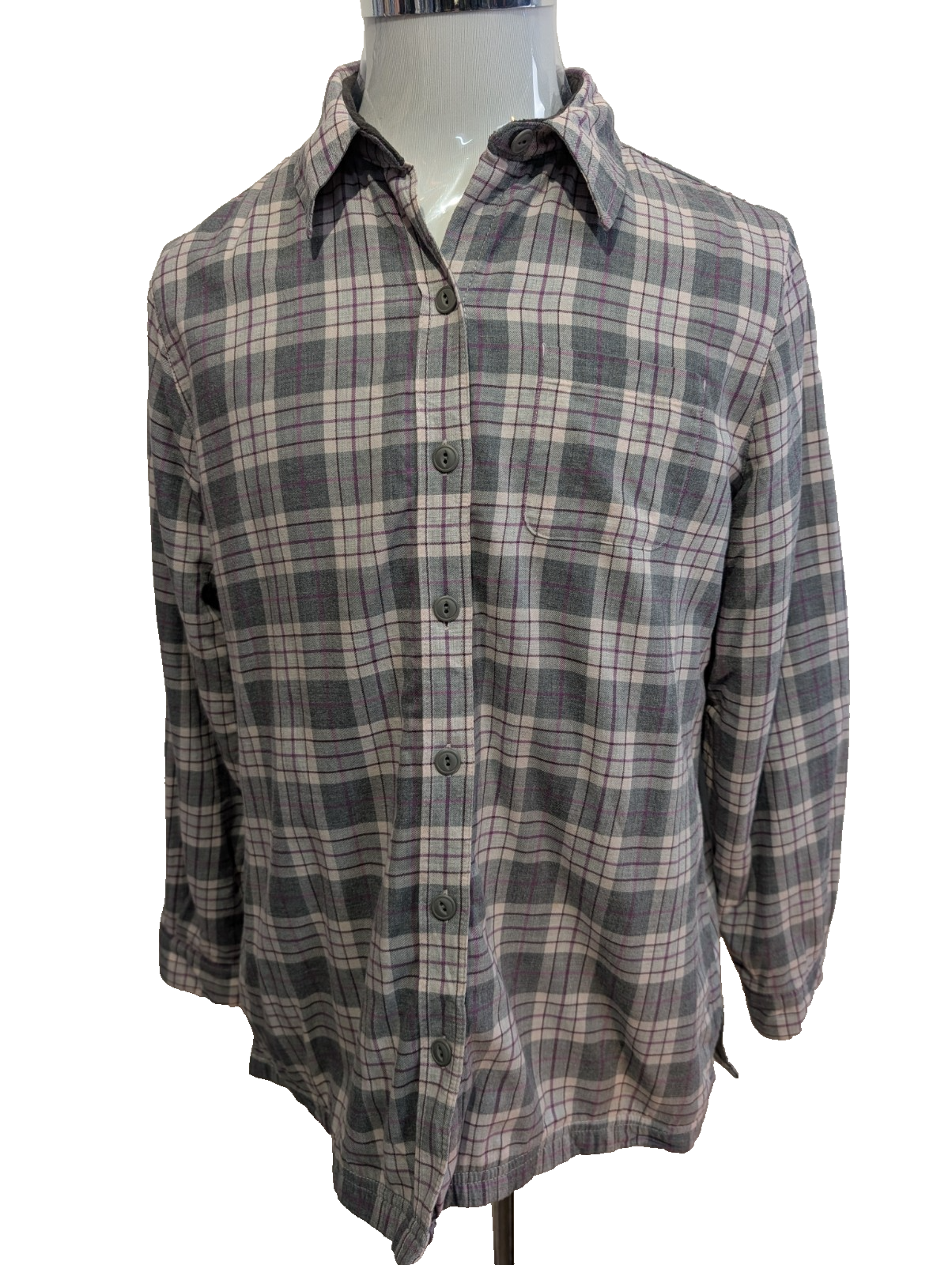 L.L.Bean Surchemise Veste Flanelle Carreaux Gris Violet Polaire Doublée M |252S