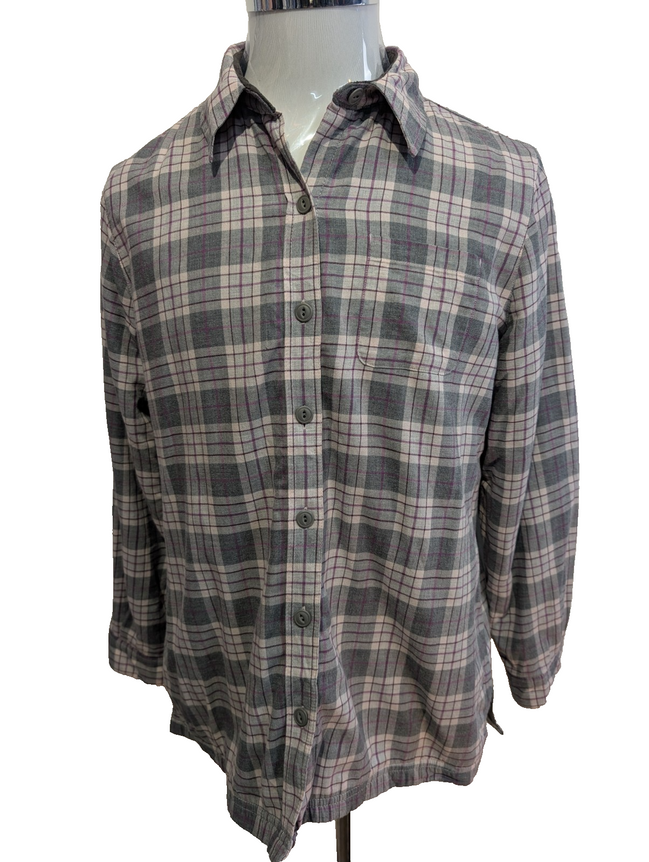 L.L.Bean Surchemise Veste Flanelle Carreaux Gris Violet Polaire Doublée M |252S