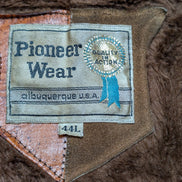Vintage Pioneer Wear Suede Leather Shearling 44L Brown Western USA |47c