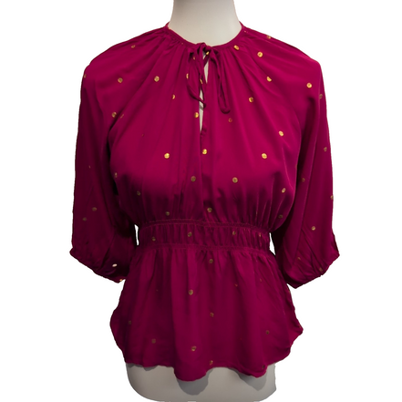 Blouse Harvé Bernard Femme M Fuchsia Pois Dorés Manches 3/4 Neuve