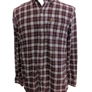 🐻 CHEMISE FLANELLE CHAPS M (G) CARREAUX BORDEAUX MARRON LOGO CUIR
