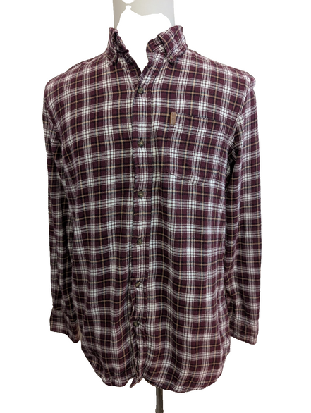 🐻 CHEMISE FLANELLE CHAPS M (G) CARREAUX BORDEAUX MARRON LOGO CUIR