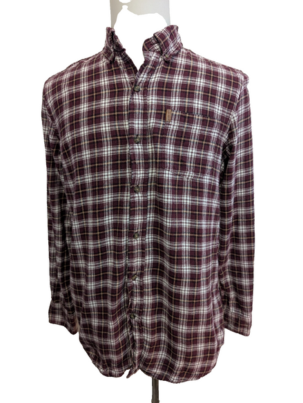 🐻 CHEMISE FLANELLE CHAPS M (G) CARREAUX BORDEAUX MARRON LOGO CUIR