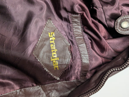 Vintage Stratojac Leather Bomber Jacket 42 Harrington Burgundy Veste Cuir |49c
