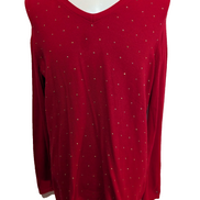 Pull Tommy Hilfiger Femme Rouge Col V Strass Dorés 100% Coton Taille L