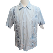 Chemise Ligers Guayabera Taille S Bleu Satiné Brodée Made in Israel