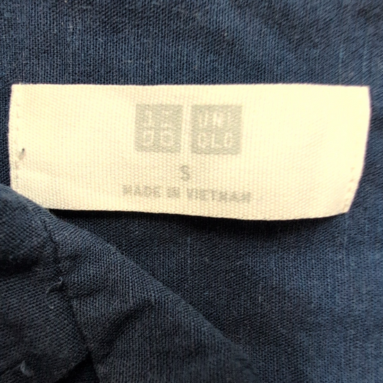 Chemise UNIQLO Lin S Bleu Marine Uni Manches Courtes Poche manches courtes
