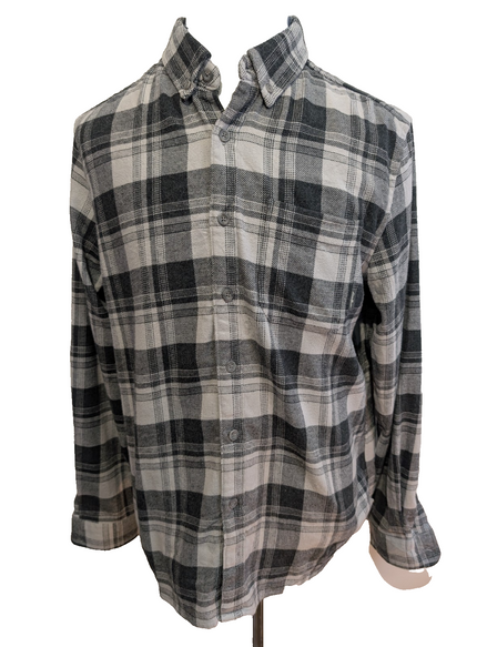 🌲 EDDIE BAUER L Flanelle Coton Stretch Carreaux Gris |297S
