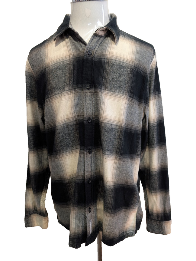 Chemise Flanelle HOLLISTER Homme L Noire Crème Carreaux Ajustée |284S