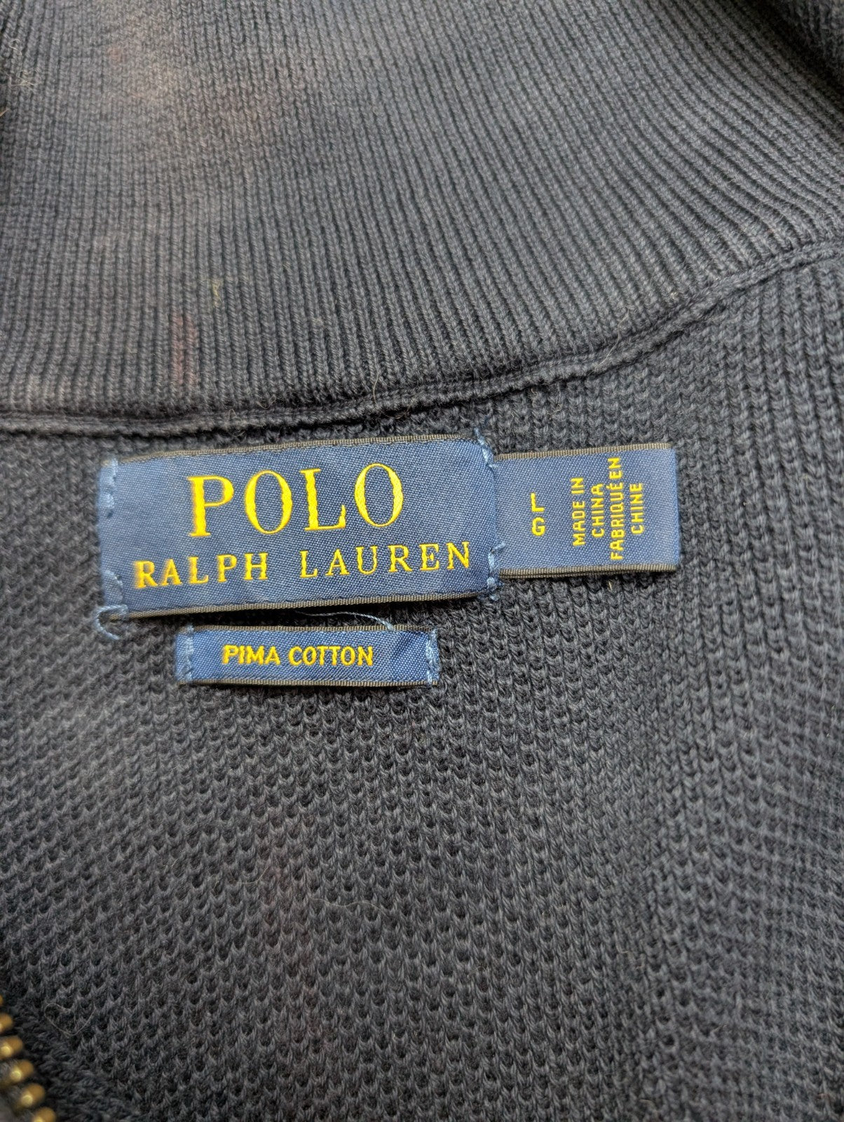 Pull POLO RALPH LAUREN Col Zippé 100% PIMA COTTON Bleu Marine Taille L Chic