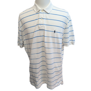 Polo Ralph Lauren Homme XL Blanc Rayures Bleues Logo Noir Polo Manches Courtes