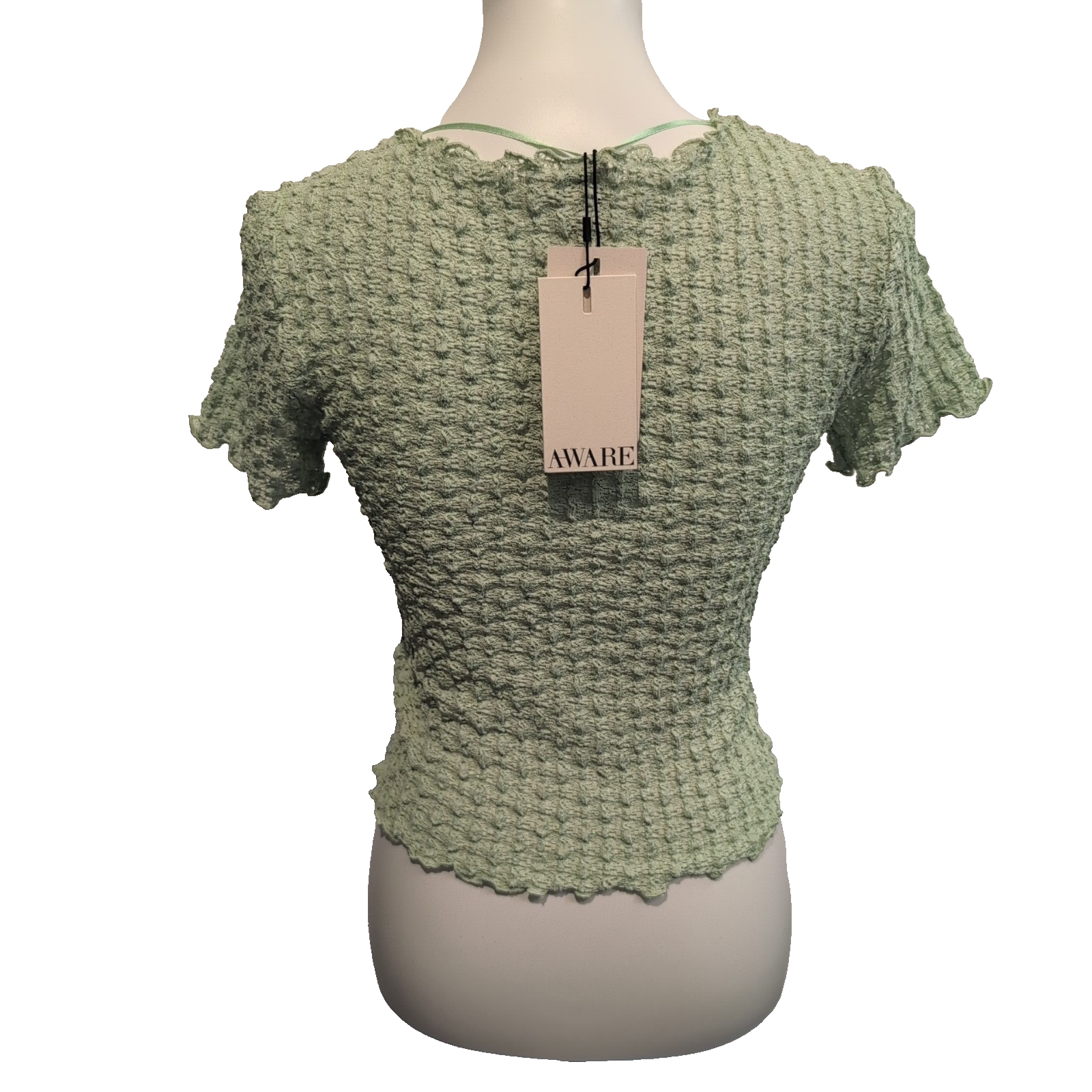 Haut Femme AWARE Vero Moda M Vert Gaufré Extensible Manches Courtes Neuf