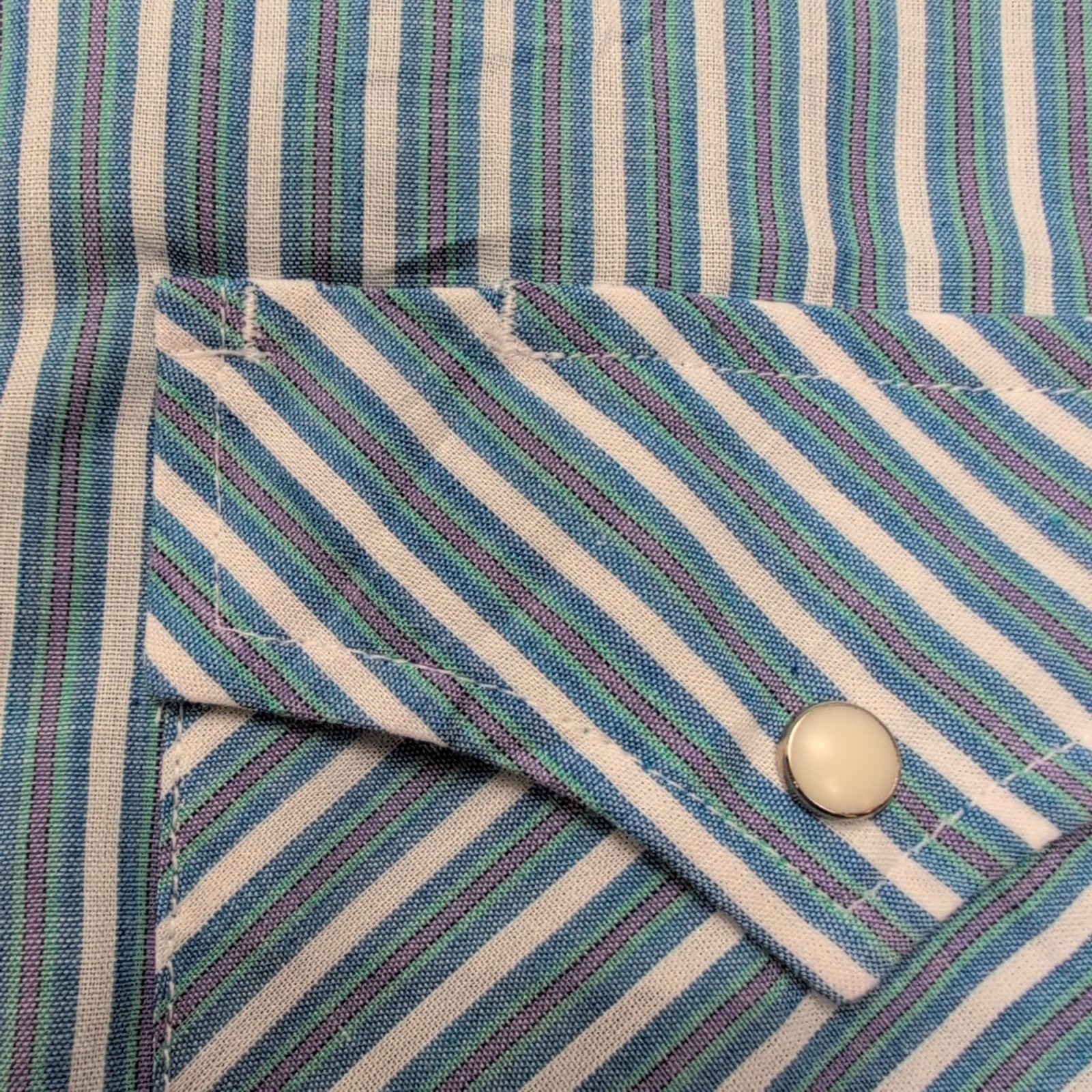 Chemise Wrangler Manche Courte Western Bleue Rayures Taille M Deux Poches