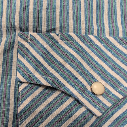 Chemise Wrangler Manche Courte Western Bleue Rayures Taille M Deux Poches