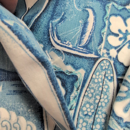 Chemise Hawaïenne Makapuu Hawaii USA 3XL Surf Palmier Bleu Vtg manches courtes