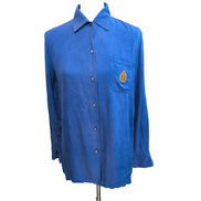 Chemise Lauren Ralph Lauren Femme S Soie Bleu Logo Écusson Doré Poche