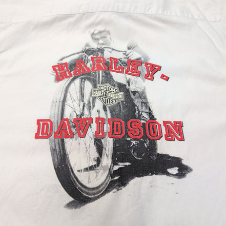 Chemise Harley-Davidson Tall XL Blanche Manches Courtes Logo Dos Moto Coton