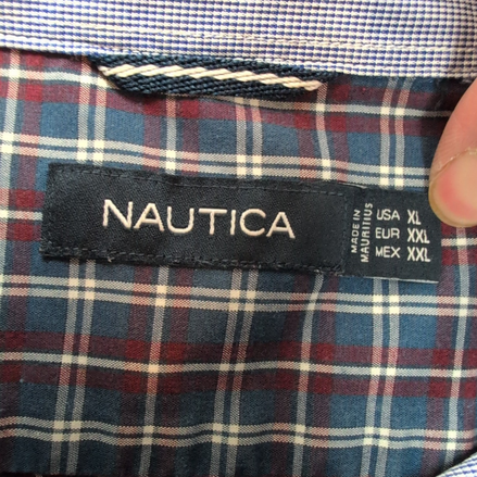 Chemise Nautica XXL Bleu Bordeaux Carreaux Logo Brodé Coton