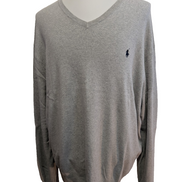Pull POLO RALPH LAUREN Homme XXL (TTG) Gris Col V Logo Marine Cotton