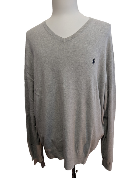 Pull POLO RALPH LAUREN Homme XXL (TTG) Gris Col V Logo Marine Cotton