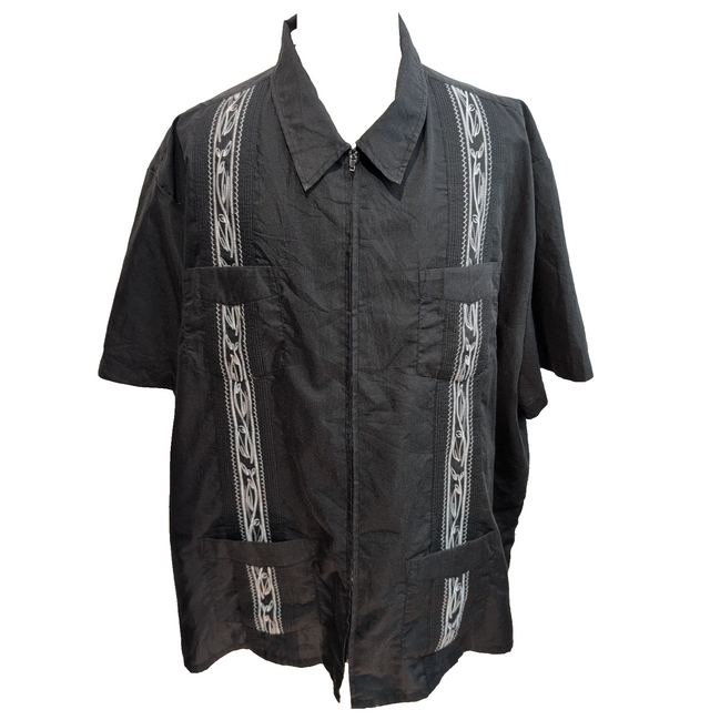 Chemise Guayabera Cuba Panama Noir 4 Poches Grande Taille 3XL 4XL manches courte