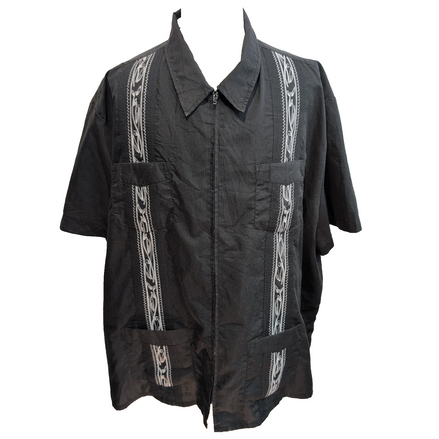 Chemise Guayabera Cuba Panama Noir 4 Poches Grande Taille 3XL 4XL manches courte