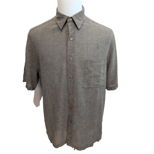 Chemise Reunion Menswear L Lin / Poly Kaki Foncé Hong Kong Manches Courtes Poche