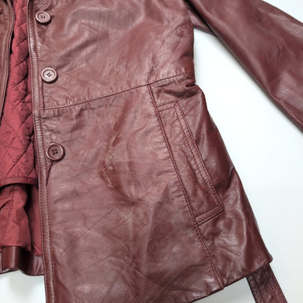 Veste Cuir Femme Bordeaux Berman's 14 L Doublure Amovible Vintage |51c