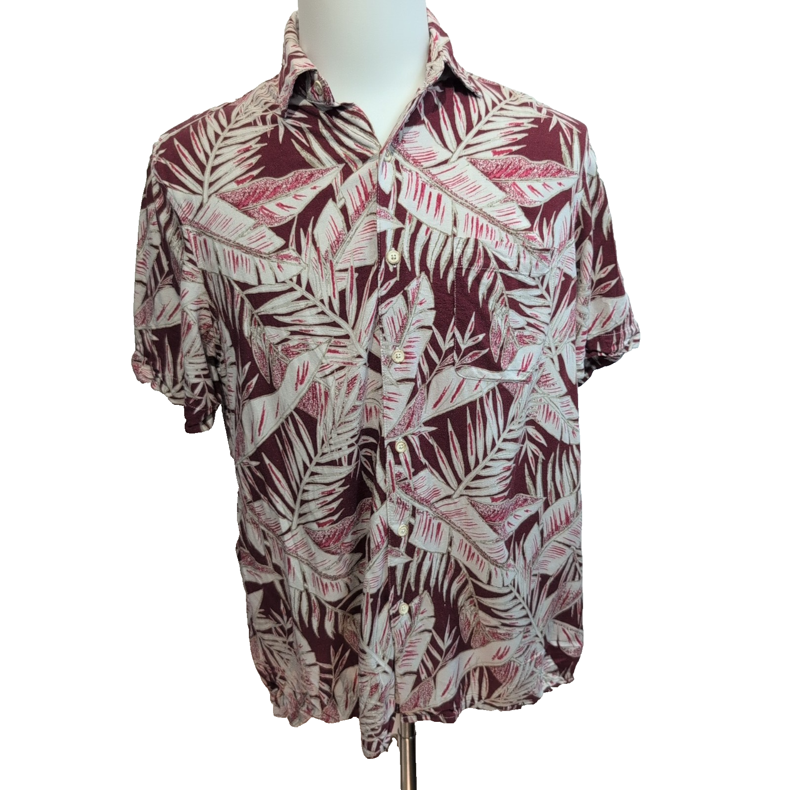 Chemise Hawaïenne Tasso Elba Soie Rayonne Rouge Feuillage L