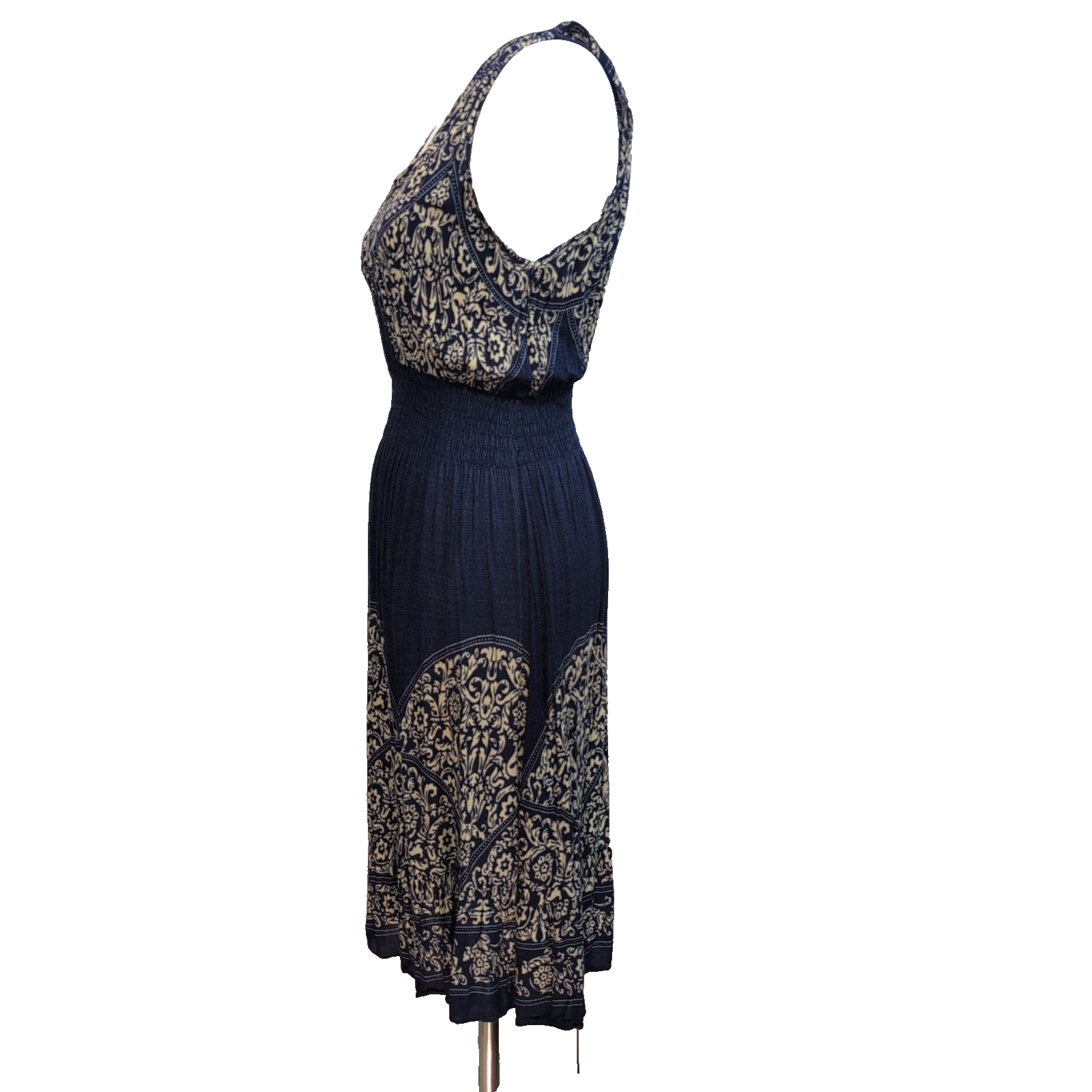 Robe d'été Femme Bleu Marine Écru Motif Cachemire Taille Élastiquée M à XL