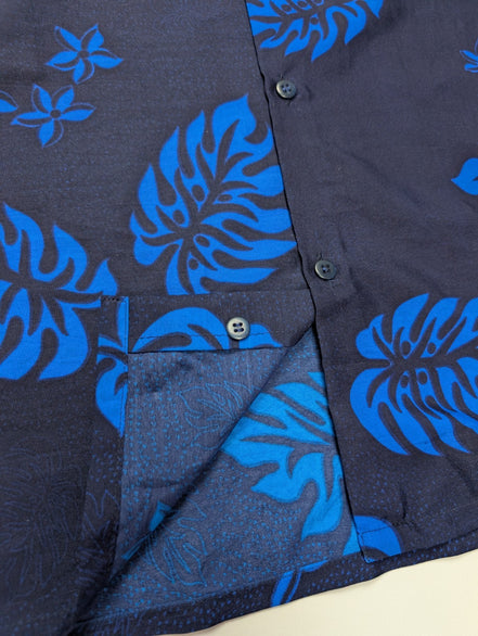 Chemise hawaïenne Création perroquets bleue manches courtes taille L #714 hawaii