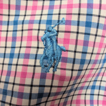 Chemise Ralph Lauren XL Coton Stretch Carreaux Bleu Rose Logo Bleu