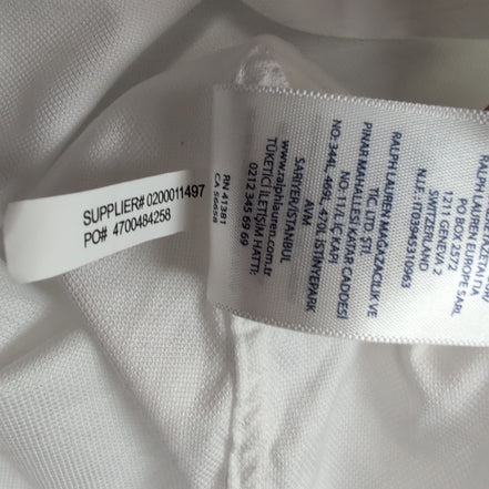 Chemise Ralph Lauren L Blanche Coton Piqué Logo Blanc Brodé Manches Longues