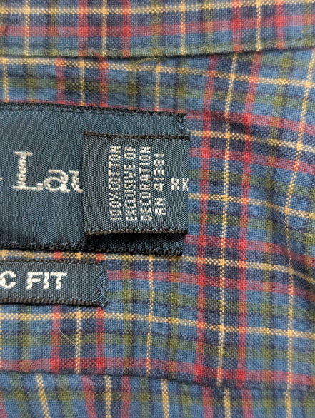 Ralph Lauren Chemise Homme XL Bleu Rouge Tartan Manches Longues Classic Fit