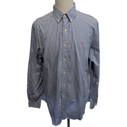 Chemise Ralph Lauren XL Bleu Ciel Petits Carreaux Logo Rose Button Down Shirt