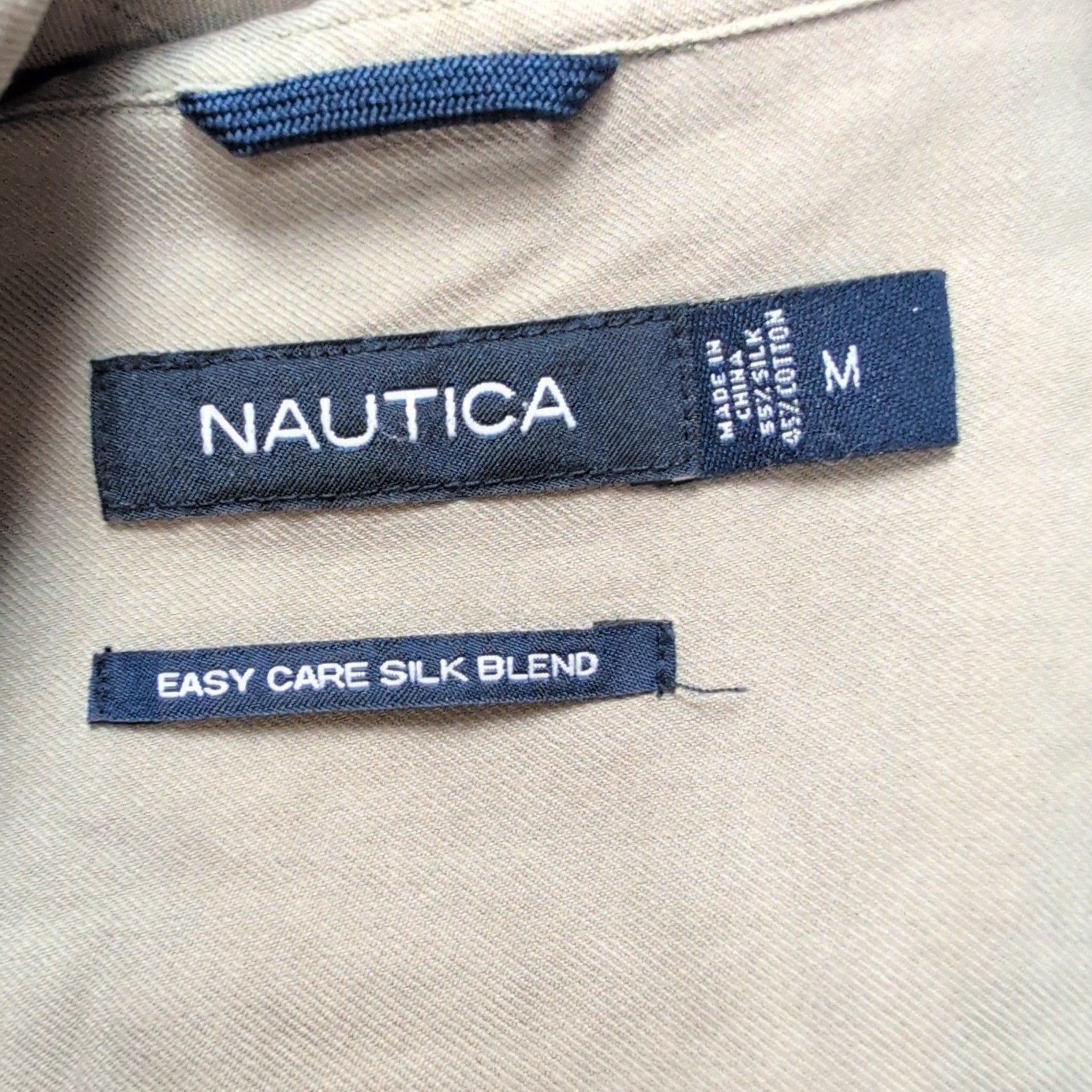 Chemise Nautica M Kaki Unie Logo Ton sur Ton Rayonne Coton Manches Courtes