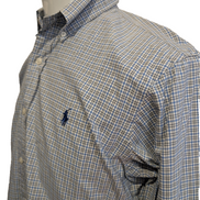 Chemise Polo Ralph Lauren Shirt M Custom Fit Micro-Carreaux Bleu Noir Button Dow