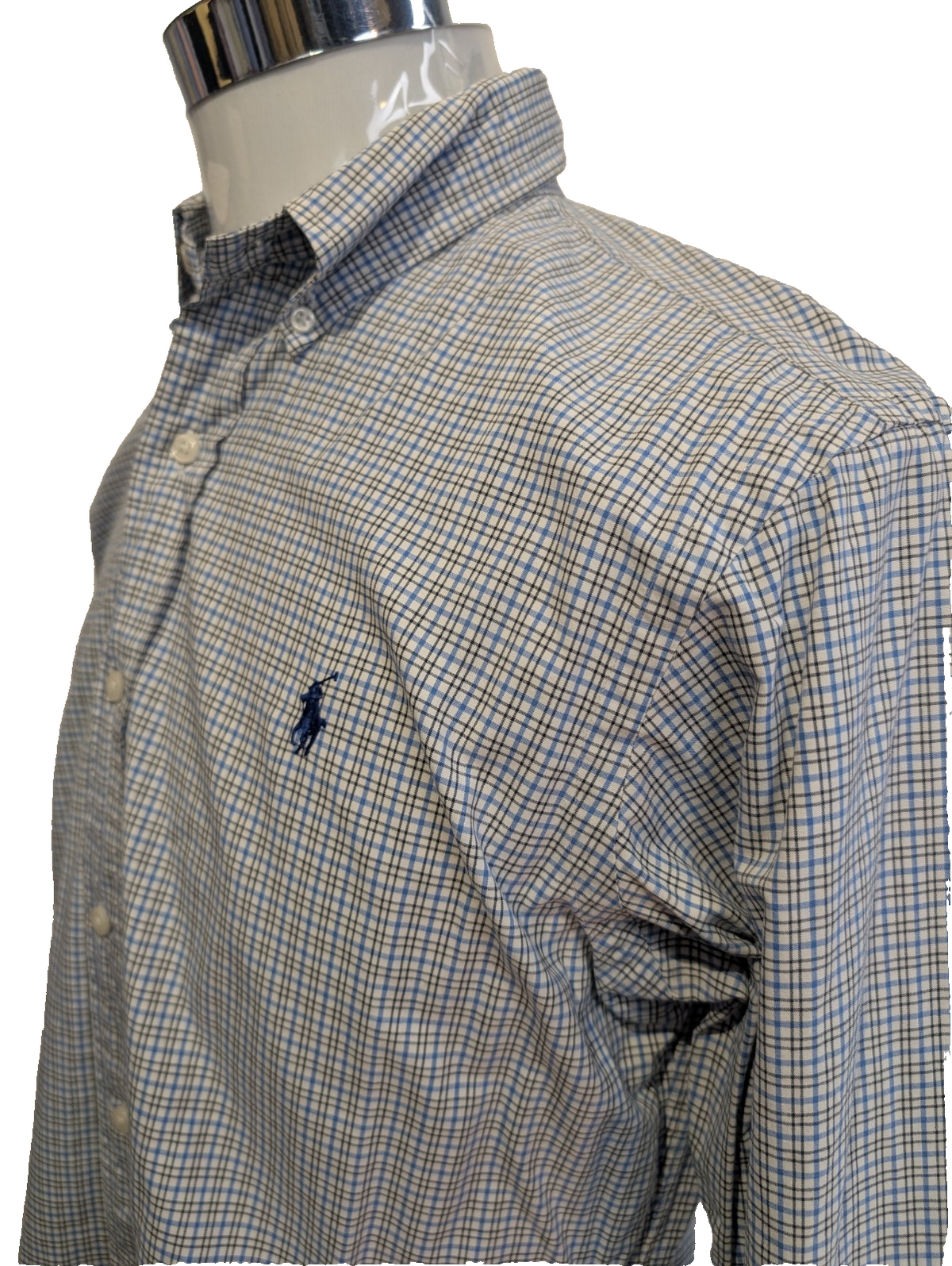 Chemise Polo Ralph Lauren Shirt M Custom Fit Micro-Carreaux Bleu Noir Button Dow