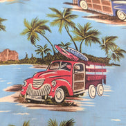 Chemise Hawaïenne M Bleu Surf Voitures Palmiers Polyester manches courtes