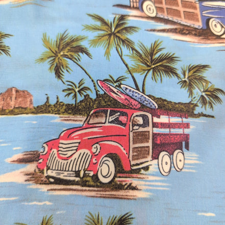 Chemise Hawaïenne M Bleu Surf Voitures Palmiers Polyester manches courtes