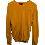 Pull Polo Ralph Lauren orange col V logo bleu Pima Cotton taille S