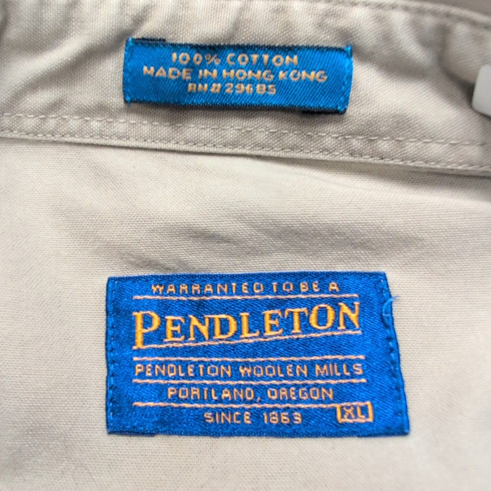 Pendleton Chemise Aventure Crème 100% Coton Manches Longues Homme Taille XL