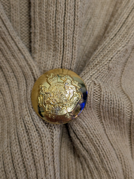 Pull LAUREN Ralph Lauren XL beige camel col V bouton doré maille côtelée