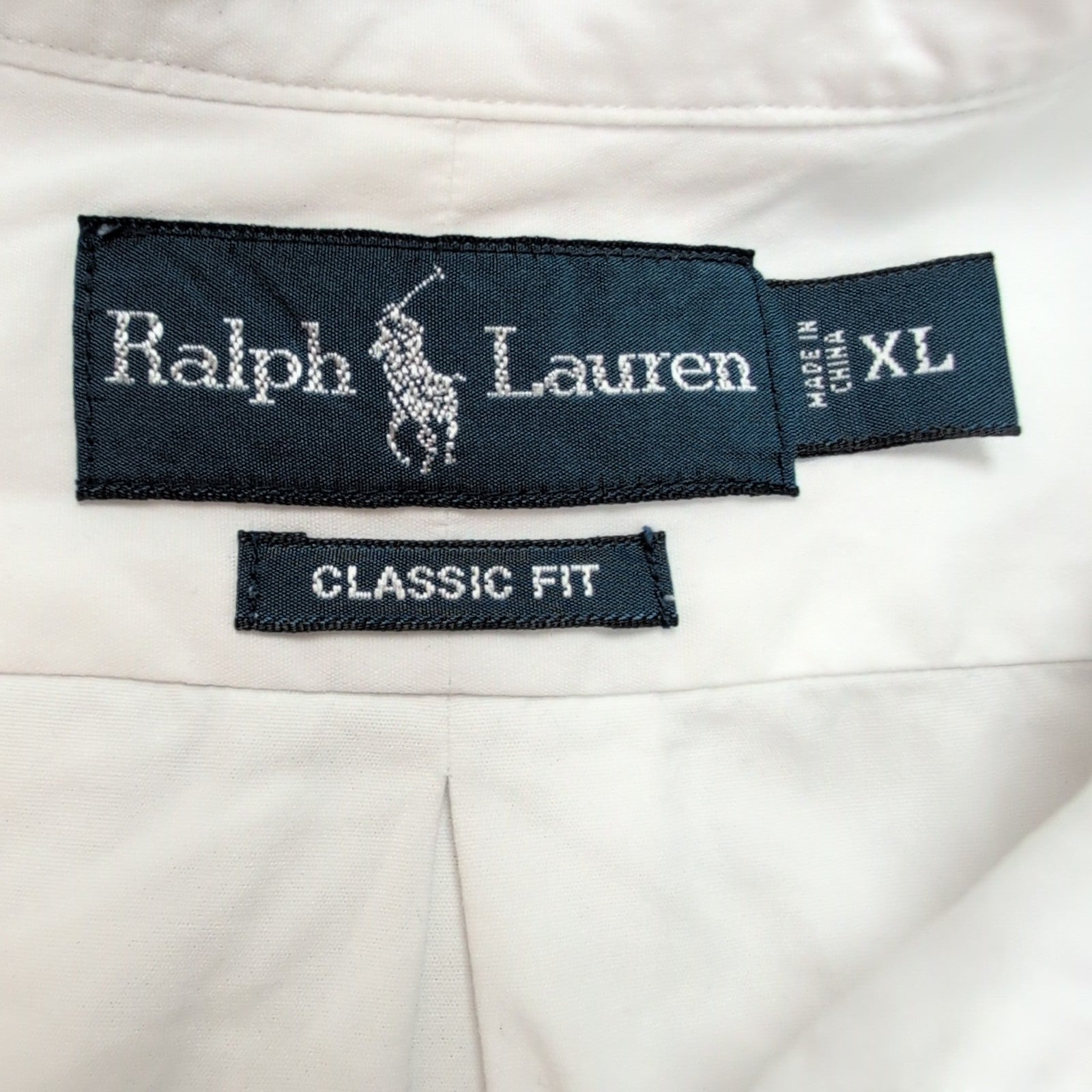 Chemise Ralph Lauren Classic Fit XL Blanc Uni Logo Bleu Marine manches longues