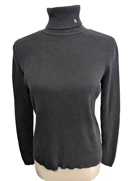 Pull Ralph Lauren femme (Lauren) Noir Col Roulé Maille Côtelée 100% Coton M