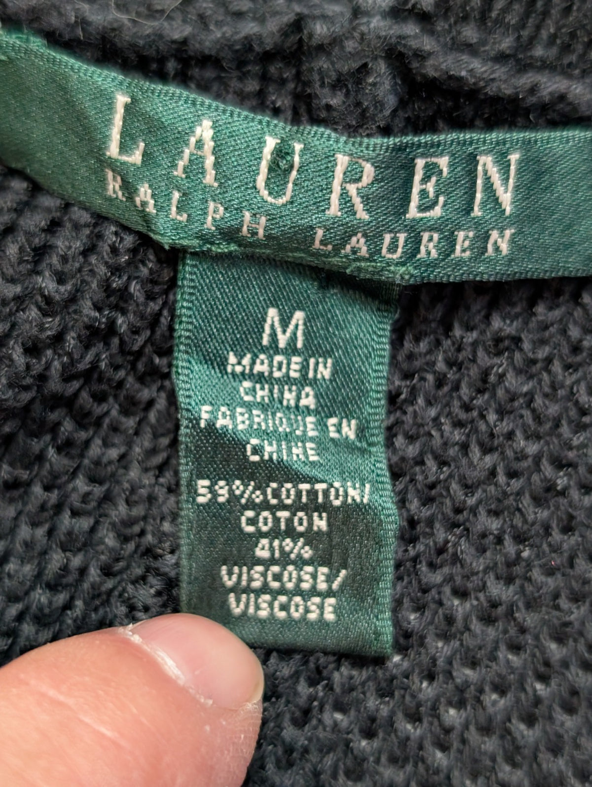 Gilet cardigan LAUREN Ralph Lauren M noir col châle ouvert coton viscose