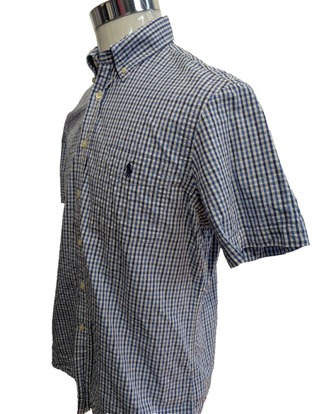 Chemise Polo Ralph Lauren Shirt M Seersucker Carreaux Manches Courtes Button Dow